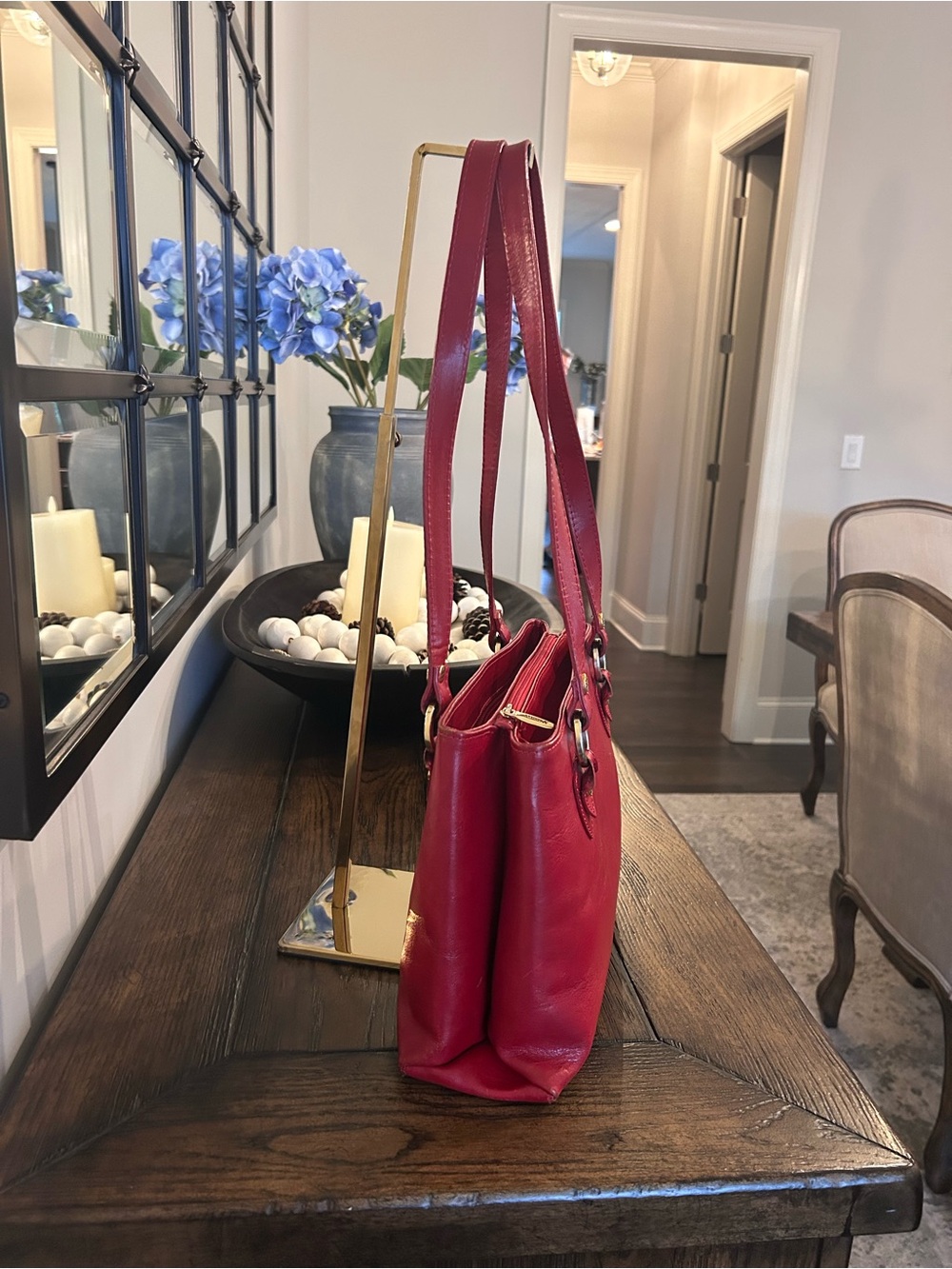 Valentina Italian red leather shoulder bag - Picture 3 of 14